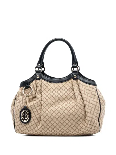 Pre-owned Gucci 2016-2025 Medium Diamante Canvas Sukey Tote Bag In Brown