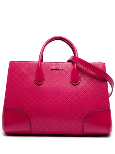 Pre-owned Gucci 2016-2025 Medium Diamante Leather Hilary Lux Tote Satchel In Pink
