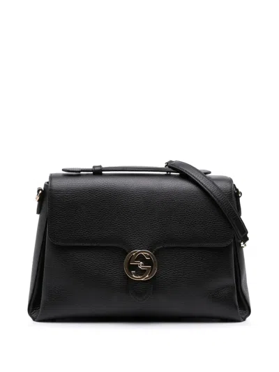 Pre-owned Gucci 2016-2025 Medium Dollar Calf Interlocking G Satchel In Black