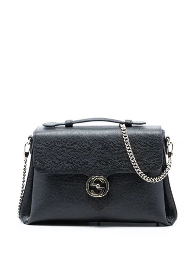 Pre-owned Gucci 2016-2025 Medium Dollar Calf Interlocking G Satchel In Black