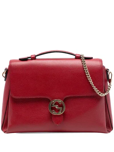 Pre-owned Gucci 2016-2025 Medium Dollar Calf Interlocking G Satchel In Red
