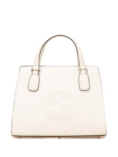 Pre-owned Gucci 2016-2025 Medium Dollar Calf Soho Top Handle Convertible Tote Satchel In White
