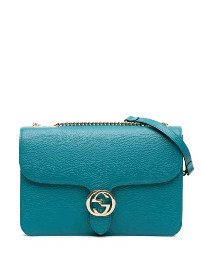 Pre-owned Gucci 2016-2025 Medium Dollar Calfskin Interlocking G Crossbody Bag In Blue