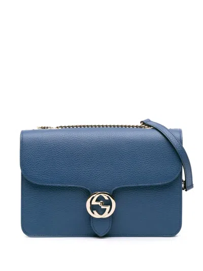 Pre-owned Gucci 2016-2025 Medium Dollar Calfskin Interlocking G Crossbody Bag In Blue