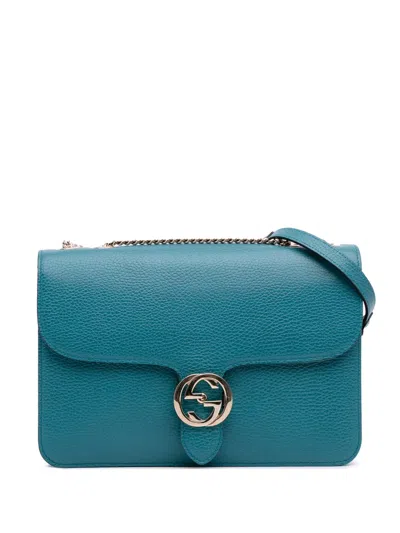 Pre-owned Gucci 2016-2025 Medium Dollar Calfskin Interlocking G Crossbody Bag In Blue