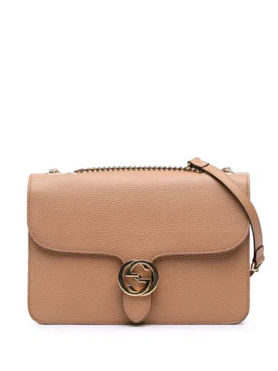 Pre-owned Gucci 2016-2025 Medium Dollar Calfskin Interlocking G Crossbody Bag In Brown
