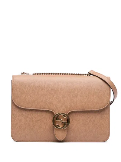Pre-owned Gucci 2016-2025 Medium Dollar Calfskin Interlocking G Crossbody Bag In Brown
