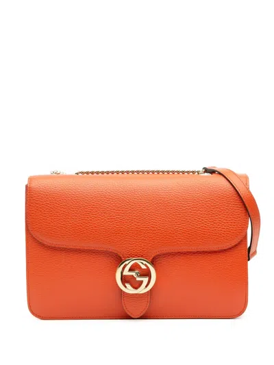 Pre-owned Gucci 2016-2025 Medium Dollar Calfskin Interlocking G Crossbody Bag In Orange