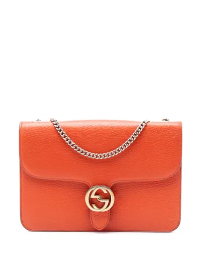 Pre-owned Gucci 2016-2025 Medium Dollar Calfskin Interlocking G Crossbody Bag In Orange