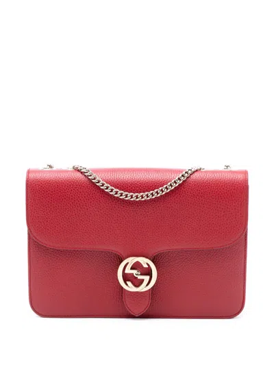 Pre-owned Gucci 2016-2025 Medium Dollar Calfskin Interlocking G Crossbody Bag In Red