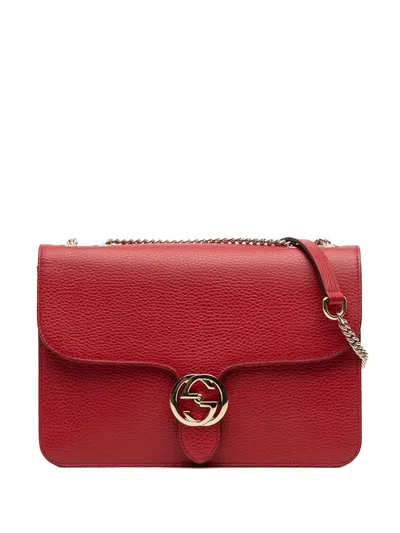 Pre-owned Gucci 2016-2025 Medium Dollar Calfskin Interlocking G Crossbody Bag In Red