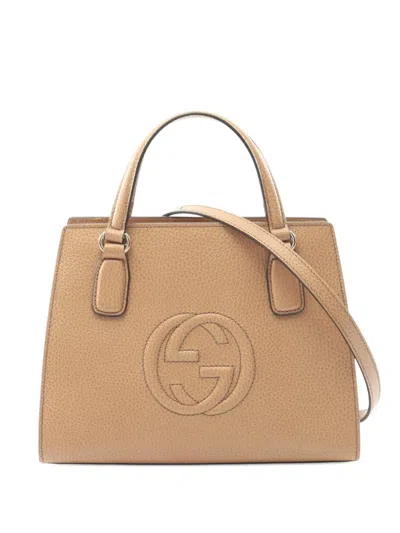 Pre-owned Gucci 2016-2025 Medium Dollar Interlocking G Soho Satchel In Brown