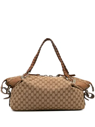 Pre-owned Gucci 2016-2025 Medium Gg Canvas Bamboo Bar Tote Bag In Brown