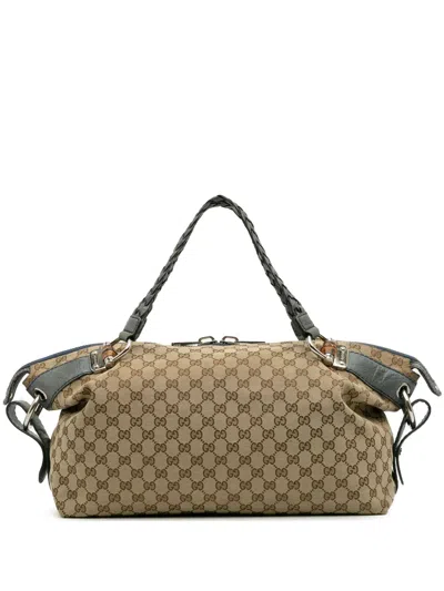 Pre-owned Gucci 2016-2025 Medium Gg Canvas Bamboo Bar Tote Bag In Brown