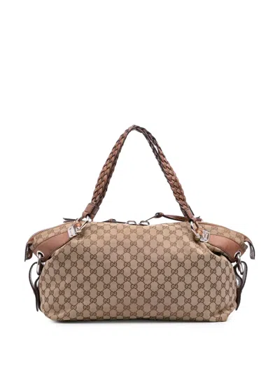 Pre-owned Gucci 2016-2025 Medium Gg Canvas Bamboo Bar Tote Bag In Brown