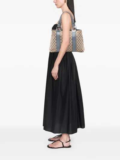 Pre-owned Gucci 2016-2025 Medium Gg Canvas Bamboo Libeccio Tote Bag In Brown