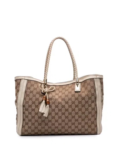 Pre-owned Gucci 2016-2025 Medium Gg Canvas Bella Tote Bag In Brown