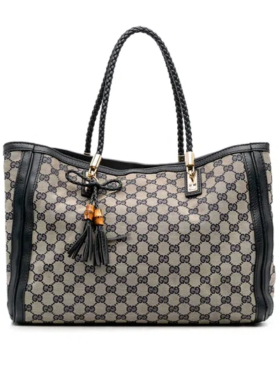 Pre-owned Gucci 2016-2025 Medium Gg Canvas Bella Tote Bag In Blue