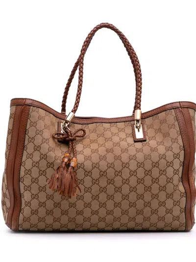 Pre-owned Gucci 2016-2025 Medium Gg Canvas Bella Tote Bag In Brown