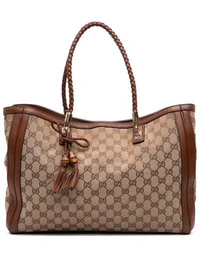 Pre-owned Gucci 2016-2025 Medium Gg Canvas Bella Tote Bag In Brown