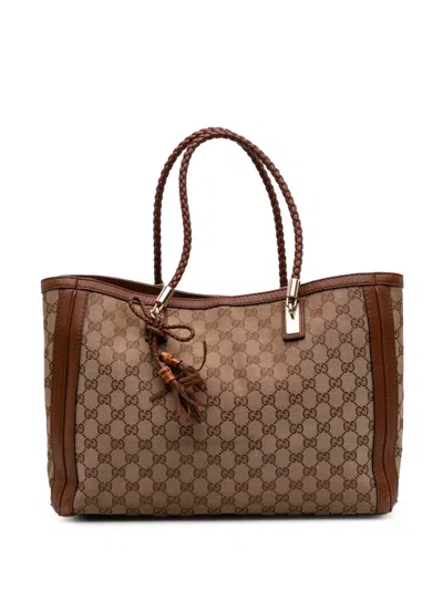 Pre-owned Gucci 2016-2025 Medium Gg Canvas Bella Tote Bag In Brown