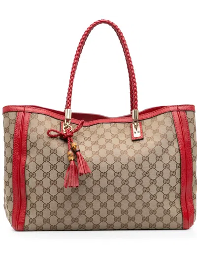 Pre-owned Gucci 2016-2025 Medium Gg Canvas Bella Tote Bag In Brown