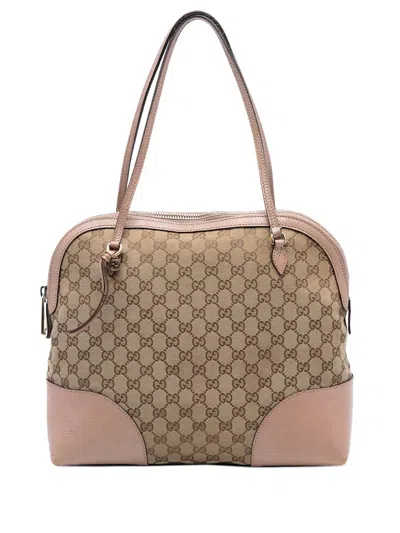 Pre-owned Gucci 2016-2025 Medium Gg Canvas Bree Dome Tote Bag In Brown