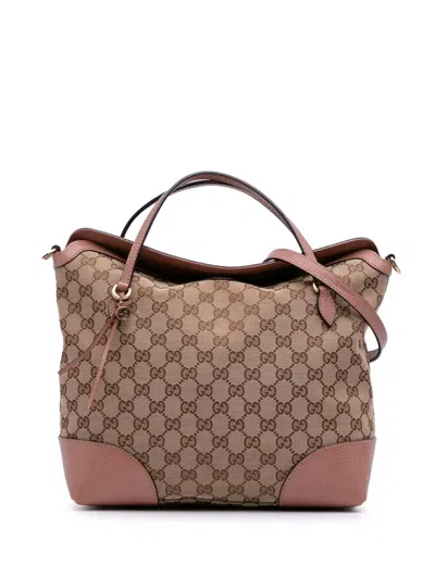 Pre-owned Gucci 2016-2025 Medium Gg Canvas Bree Satchel In Brown