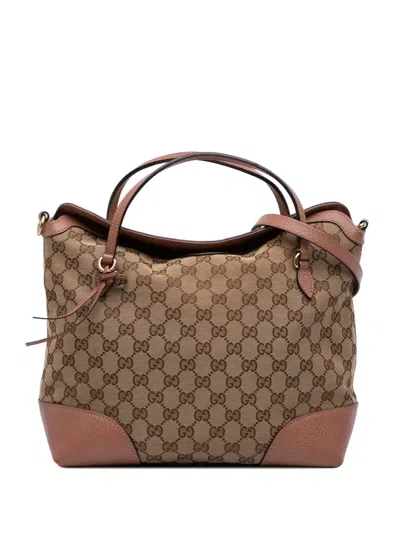 Pre-owned Gucci 2016-2025 Medium Gg Canvas Bree Satchel In Brown