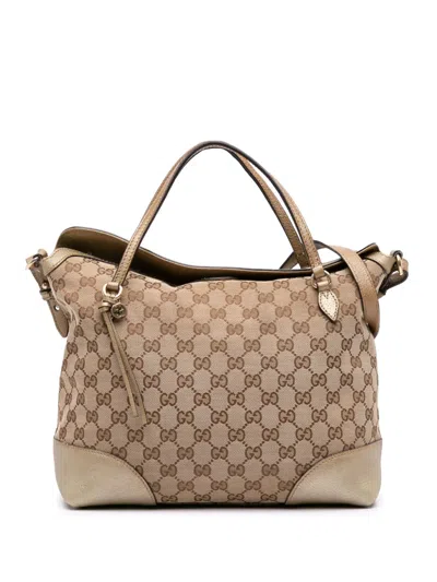 Pre-owned Gucci 2016-2025 Medium Gg Canvas Bree Satchel In Brown