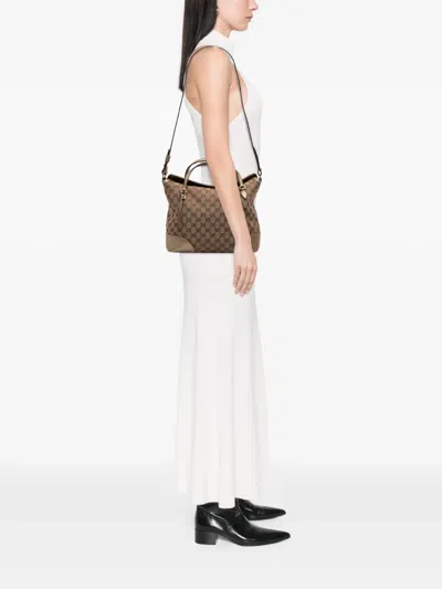 Pre-owned Gucci 2016-2025 Medium Gg Canvas Bree Satchel In Brown