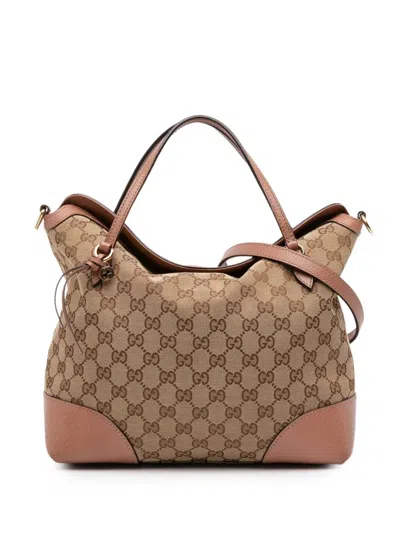 Pre-owned Gucci 2016-2025 Medium Gg Canvas Bree Satchel In Brown