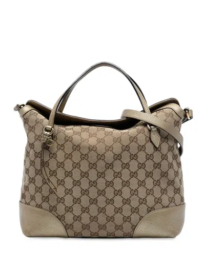 Pre-owned Gucci 2016-2025 Medium Gg Canvas Bree Satchel In Brown