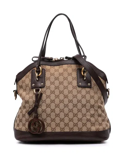 Pre-owned Gucci 2016-2025 Medium Gg Canvas Charm Dome Satchel