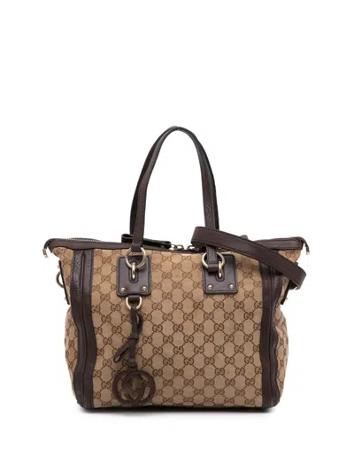 Pre-owned Gucci 2016-2025 Medium Gg Canvas Charm Satchel In Brown
