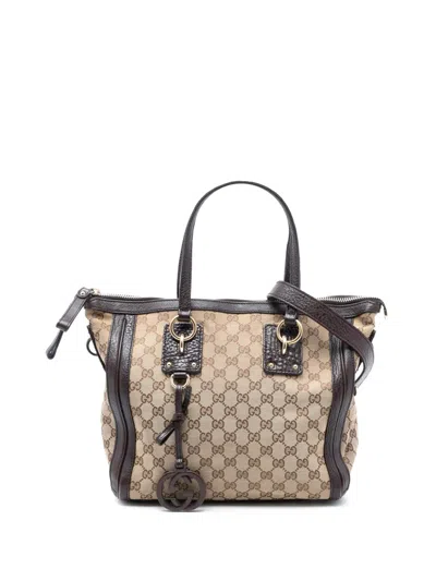 Pre-owned Gucci 2016-2025 Medium Gg Canvas Charm Satchel In Brown