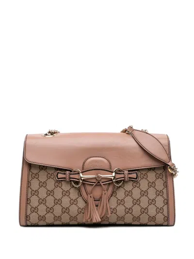 Pre-owned Gucci 2016-2025 Medium Gg Canvas Emily Shoulder Bag In Brown