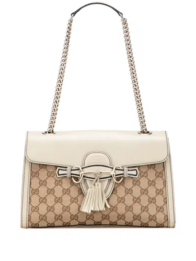 Pre-owned Gucci 2016-2025 Medium Gg Canvas Emily Shoulder Bag In White