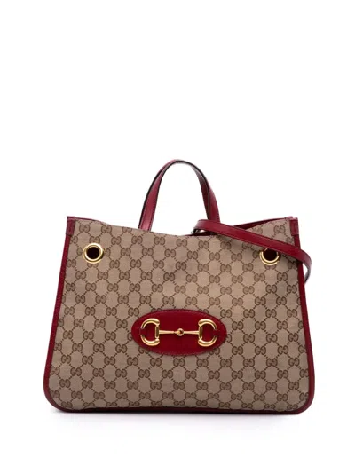 Pre-owned Gucci 2016-2025 Medium Gg Canvas Horsebit 1955 Chain Tote Satchel In Brown