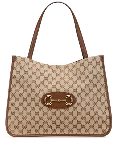 Pre-owned Gucci 2016-2025 Medium Gg Canvas Horsebit 1955 Tote Bag In Brown
