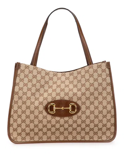 Pre-owned Gucci 2016-2025 Medium Gg Canvas Horsebit 1955 Tote Bag In Brown