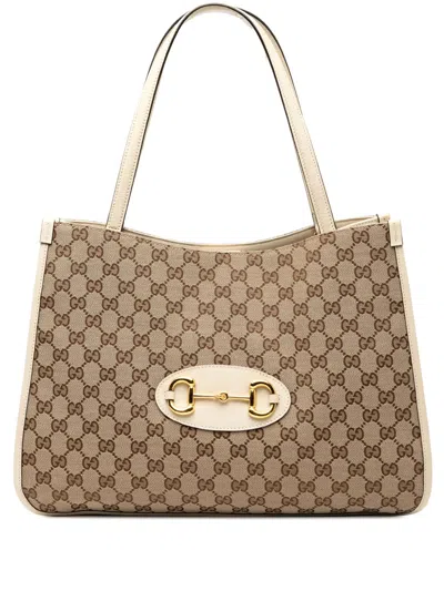 Pre-owned Gucci 2016-2025 Medium Gg Canvas Horsebit 1955 Tote Bag In Brown