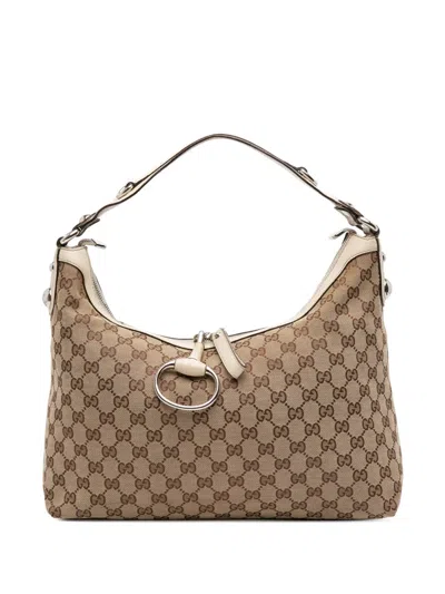 Pre-owned Gucci 2016-2025 Medium Gg Canvas Icon Bit Satchel In Brown