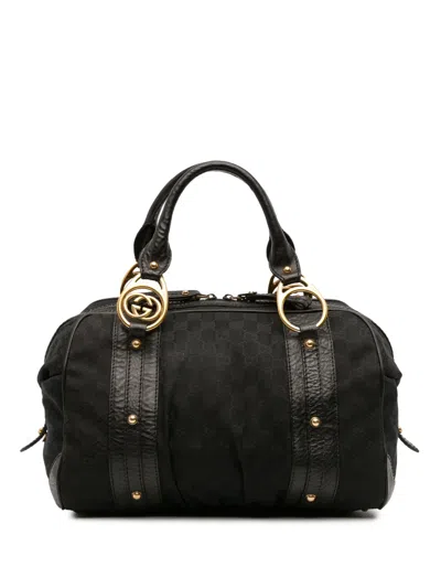 Pre-owned Gucci 2016-2025 Medium Gg Canvas Interlocking G Boston Bag In Black
