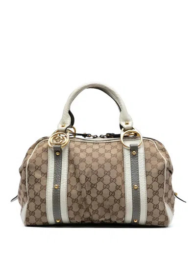 Pre-owned Gucci 2016-2025 Medium Gg Canvas Interlocking G Boston Bag In Brown