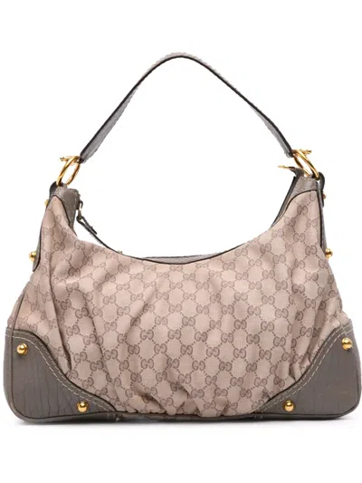 Pre-owned Gucci 2016-2025 Medium Gg Canvas Jockey Hobo Bag In Brown