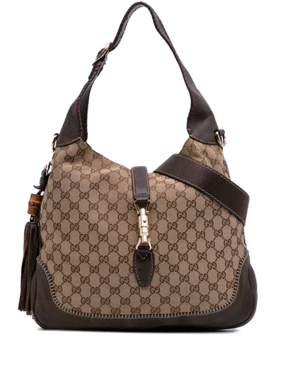 Pre-owned Gucci 2016-2025 Medium Gg Canvas New Jackie Satchel In Brown