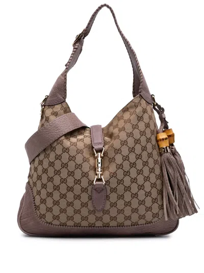 Pre-owned Gucci 2016-2025 Medium Gg Canvas New Jackie Satchel In Brown