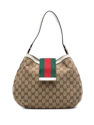 Pre-owned Gucci 2016-2025 Medium Gg Canvas New Ladies Web Shoulder Bag In Brown