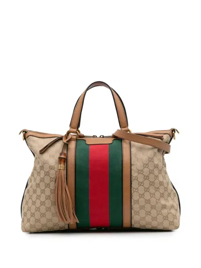 Pre-owned Gucci 2016-2025 Medium Gg Canvas Rania Top Handle Bag Satchel In Brown